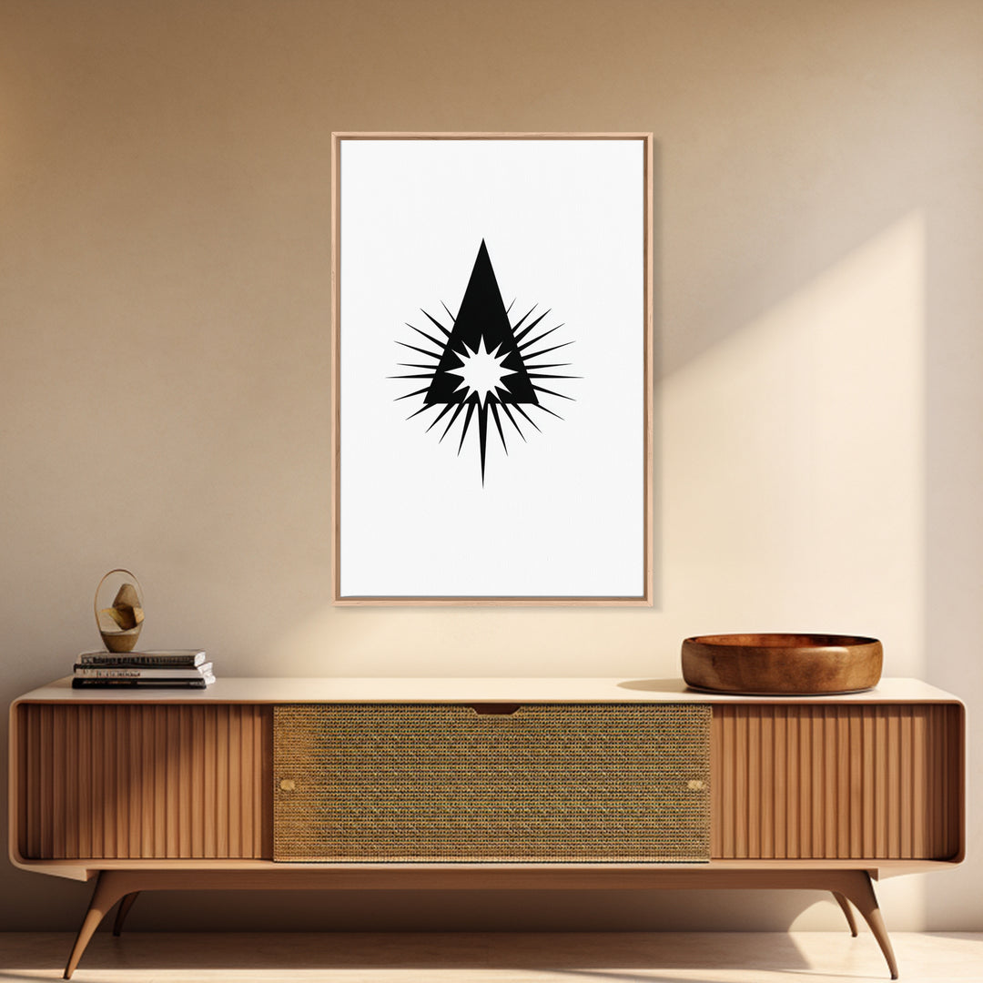 Black Triangle Starburst Wall Art, Minimal Atomic Geometry, Mid Century Modern Decor, Bold Geometric Poster Print, Scandinavian Art