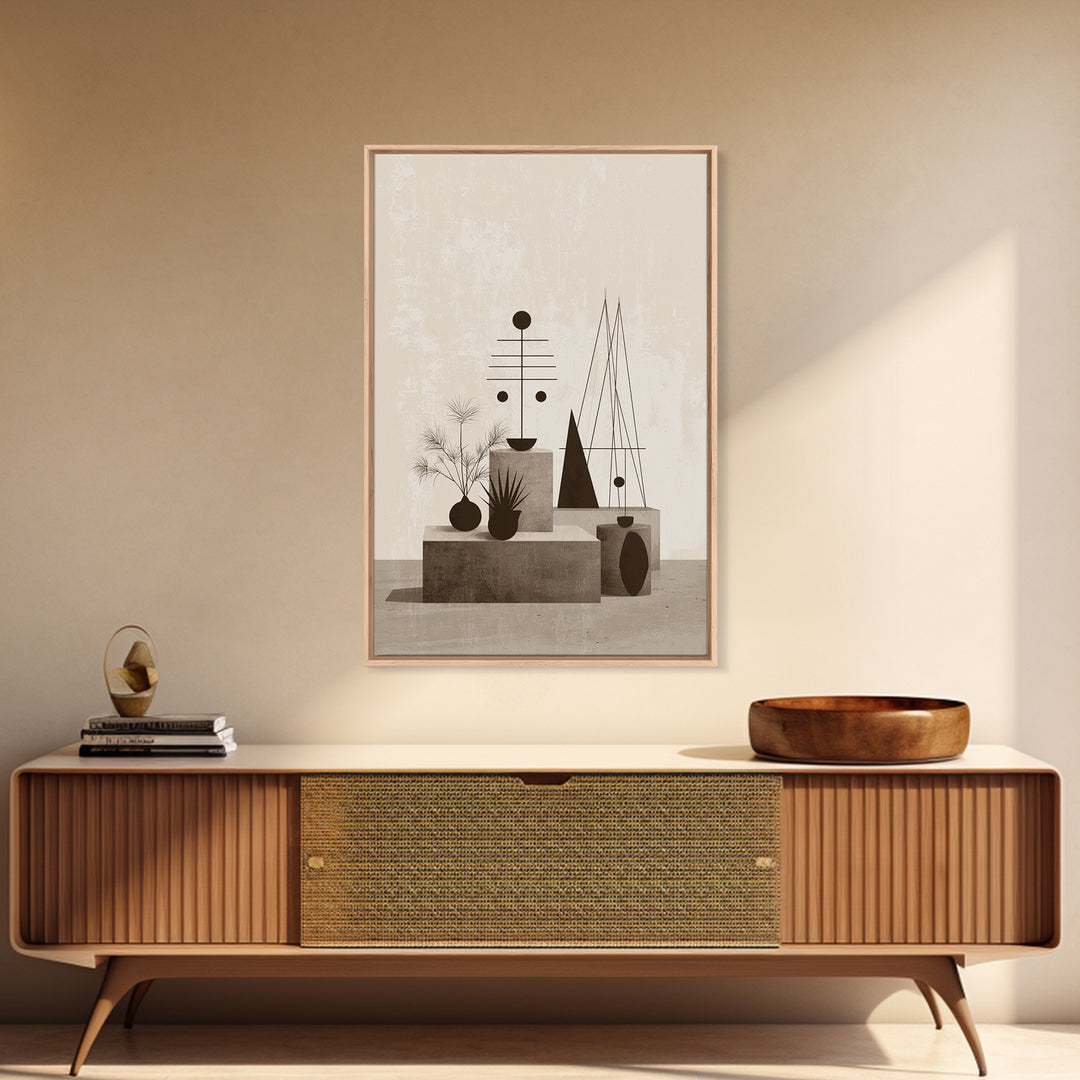 Neutral Geometric Still Life Wall Art, Mid Century Modern Abstract Print, Bauhaus Inspired Minimalist Decor, Office Wall Decor