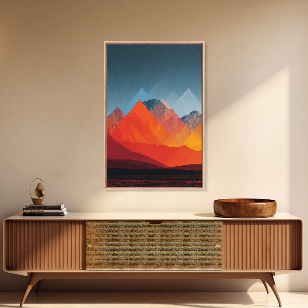 Fiery Red Orange Desert Mountain Range Canvas Print, Mid Century Modern Wall Art, Abstract Geometric Southwest Decor Gift