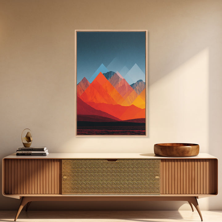 Fiery Red Orange Desert Mountain Range Canvas Print, Mid Century Modern Wall Art, Abstract Geometric Southwest Decor Gift