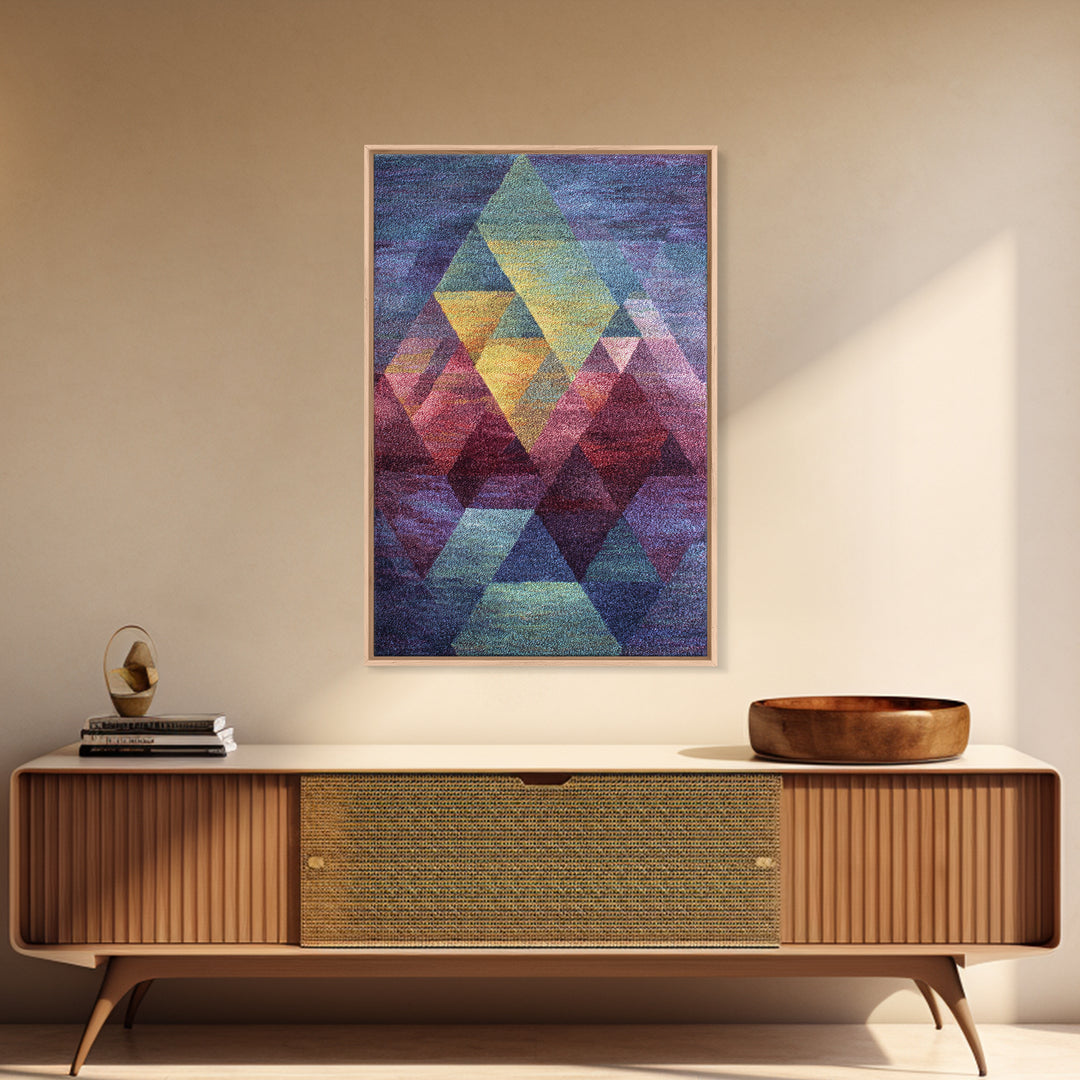 Textured Geometric Triangles In Teal Plum And Gold Canvas Print, Modern Abstract Art, MCM Wall Decor, Colorblock Poster Print