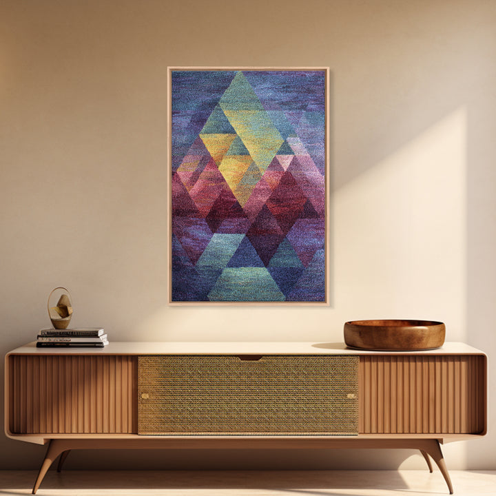 Textured Geometric Triangles In Teal Plum And Gold Canvas Print, Modern Abstract Art, MCM Wall Decor, Colorblock Poster Print