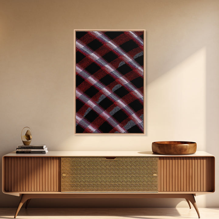 Red Black Plaid Lattice Abstract Wall Art, Geometric Pattern Print, Modern Home Decor, Bold Retro Office Decor Canvas Print