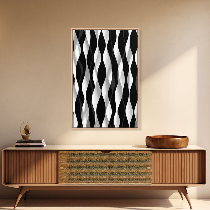 Black White Wavy Stripe Abstract Canvas Print, Op Art Wall Decor, Minimalist Modern Wall Art, Monochrome Home Decor Print