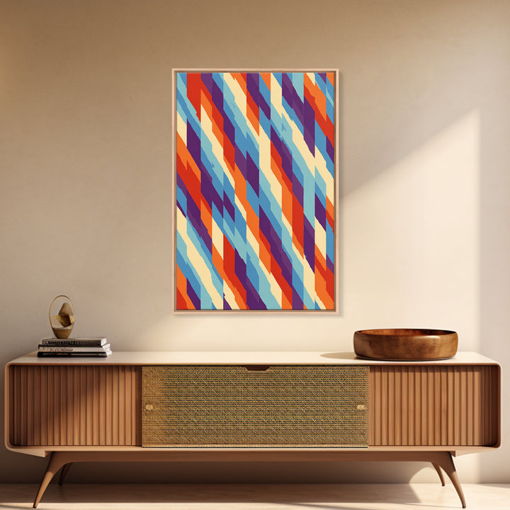 Colorful Diagonal Stripe Abstract Canvas Print, Retro Modern Wall Art, Bright Geometric Decor, 70s MCM Living Room Print
