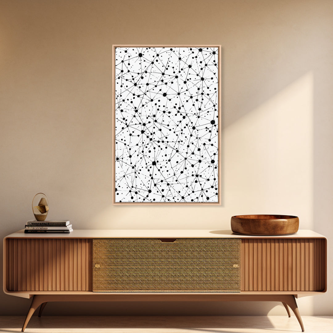 Black Atomic Dot Network Wall Art, Midcentury Modern Geometric Abstract Print, Minimal Black White Monochrome Home Office Decor