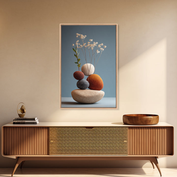 Balanced Pebble Vase With Dried Flowers Wall Art, Modern Home Decor, Scandinavian Art Print, Minimalist Neutral Bedroom Decor