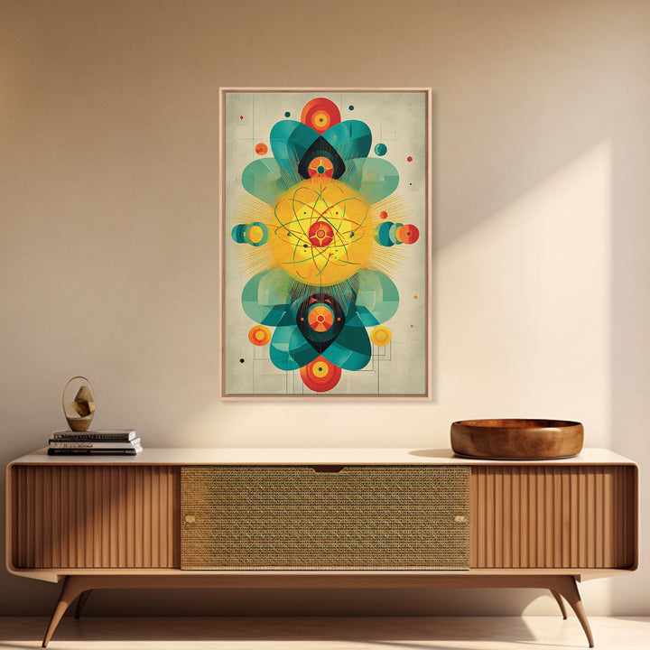 Atomic Flower Geometry Canvas Print, Midcentury Modern Abstract Art, Colorful Geometric Wall Decor, Retro Bauhaus Poster