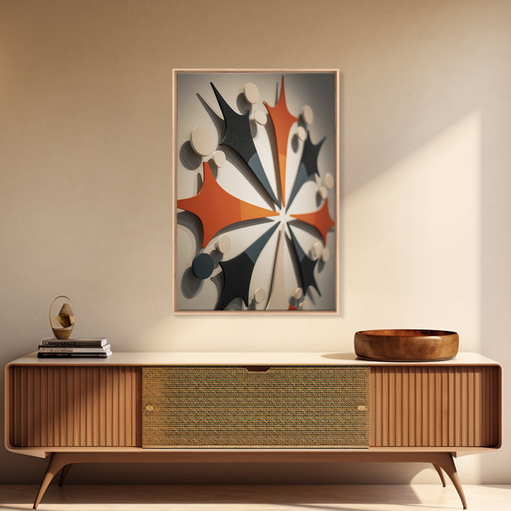 Orange Black Atomic Boomerang Wall Art, Midcentury Modern Decor, Geometric Retro Sculpture Canvas Print, MCM Gallery Poster