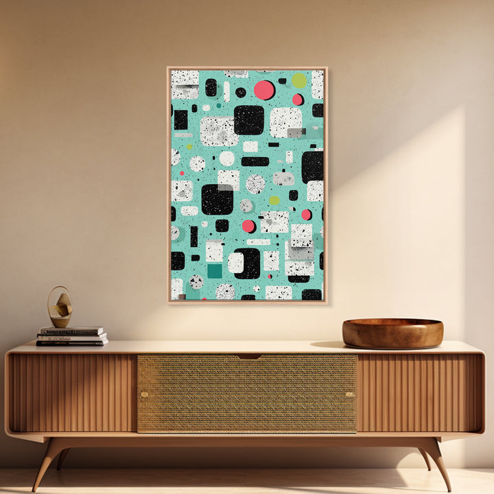 Mint Atomic Rounded Rectangle Pattern Wall Art, Midcentury Modern Abstract Print, Retro Geometric Office Living Room Decor