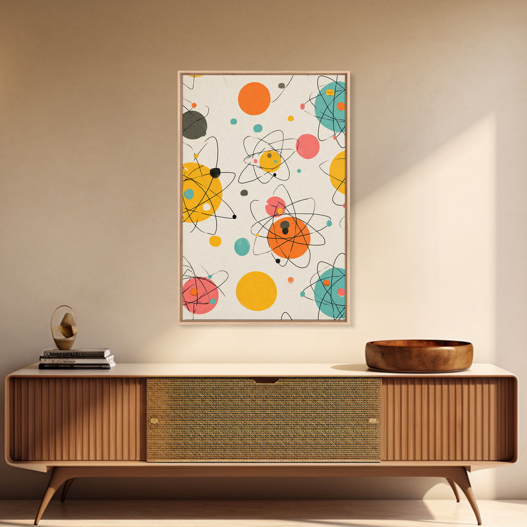 Atomic Orbit Circles And Planets Canvas Print, Midcentury Modern Wall Art, Retro Space Age Abstract Nursery Home Decor Poster