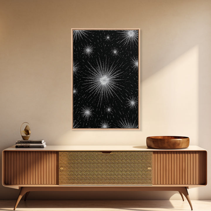 Black And White Atomic Starburst Wall Art, Midcentury Modern Art, Retro Abstract Poster, Minimalist Wall Decor, MCM Gift