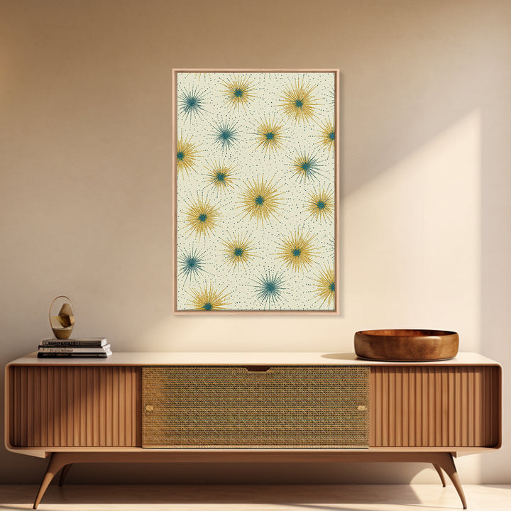 Mustard Teal Atomic Starburst Canvas Print, Midcentury Modern Art, Retro Geometric Wall Art, Scandinavian MCM Decor Gift