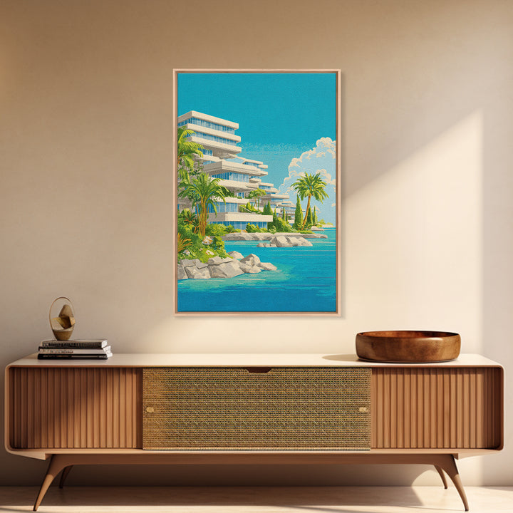 Tropical Modernist Coastal Resort Wall Art, Midcentury Modern Art Print, Palm Tree Ocean Poster, Beach House Decor, Living Room Decor