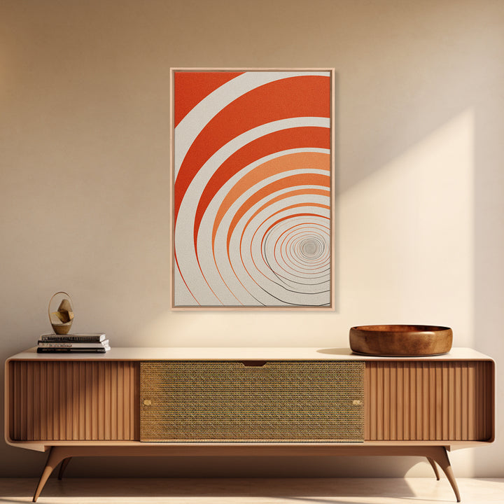 Orange Cream Spiral Tunnel Canvas Print, Op Art Wall Decor, Midcentury Modern Abstract Art, Retro Geometric Poster Print