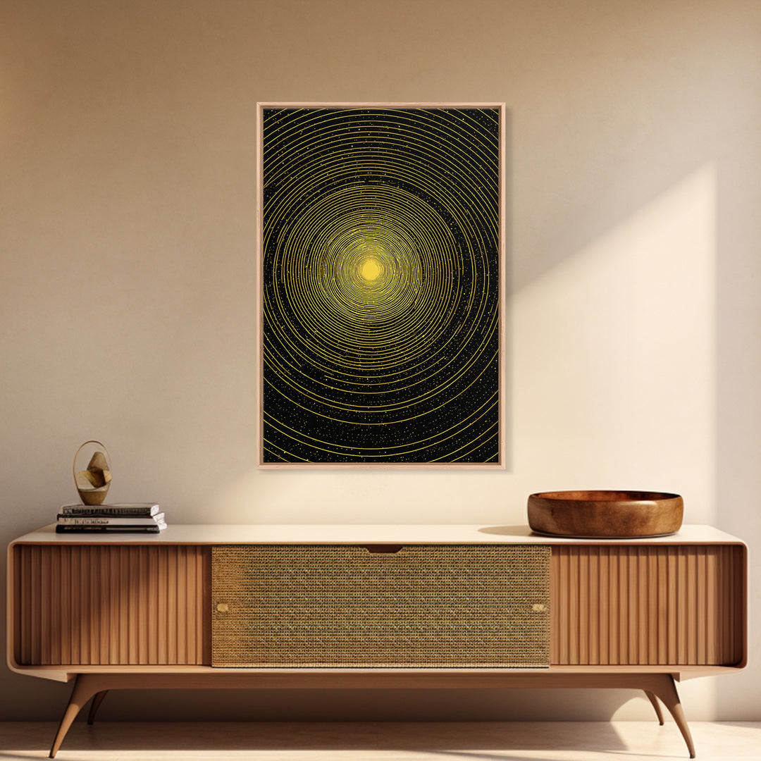 Golden Concentric Starfield Wall Art, Modern Abstract Art, Cosmic Retro Poster, Minimalist Geometric Decor Print For Office