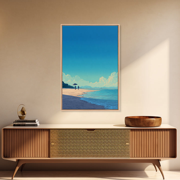 Turquoise Shore Walkers Wall Art, Coastal Travel Poster, Modern Home Decor, Beach Landscape Print, Blue Living Room Artwork