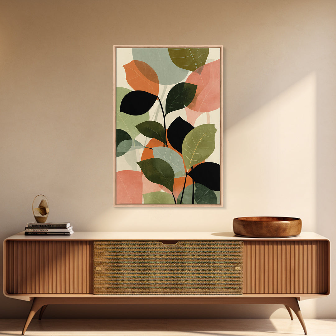 Soft Abstract Botanical Leaves Wall Art, Modern Midcentury Print, Sage Green Peach Decor, Minimalist Living Room Art Print