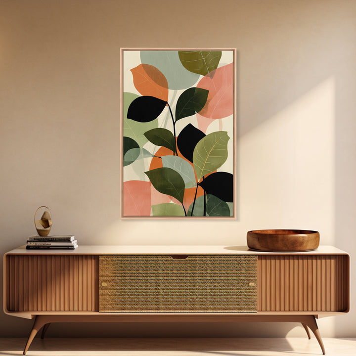 Soft Abstract Botanical Leaves Wall Art, Modern Midcentury Print, Sage Green Peach Decor, Minimalist Living Room Art Print