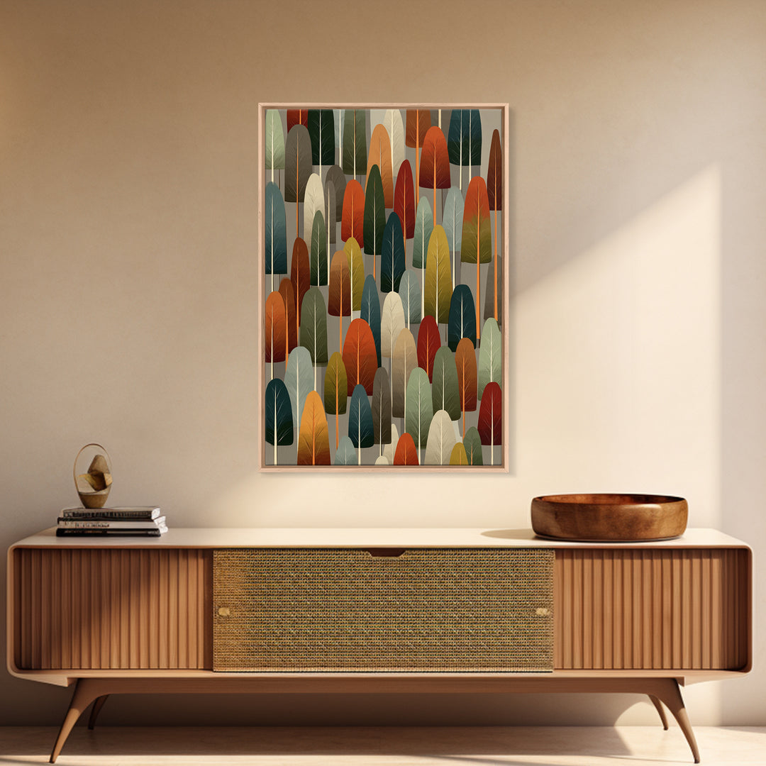 Retro Rounded Forest Pattern Wall Art, Midcentury Modern Tree Print, Earth Tone Geometric Decor, MCM Gallery Wall Art Print