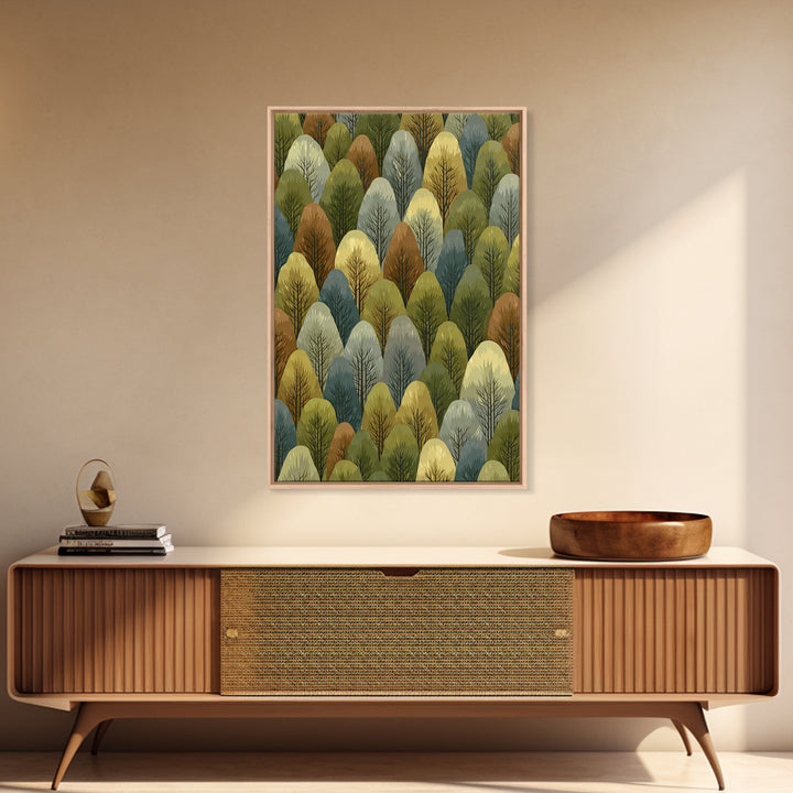 Layered Olive Forest Canopy Wall Art, Midcentury Tree Pattern Print, Nature Landscape Decor, Green Modern Wall Decor, Living Room Art
