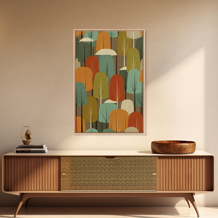 Textured Retro Tree Grove Canvas Print, Midcentury Modern Forest Art, Teal Orange Wall Decor, Atomic MCM Home Decor Poster