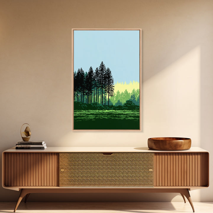 Pine Forest Silhouette Wall Art, Green Meadow Landscape Print, Scenic Nature Decor, Modern Cabin Office Wall Decor, Home Decor