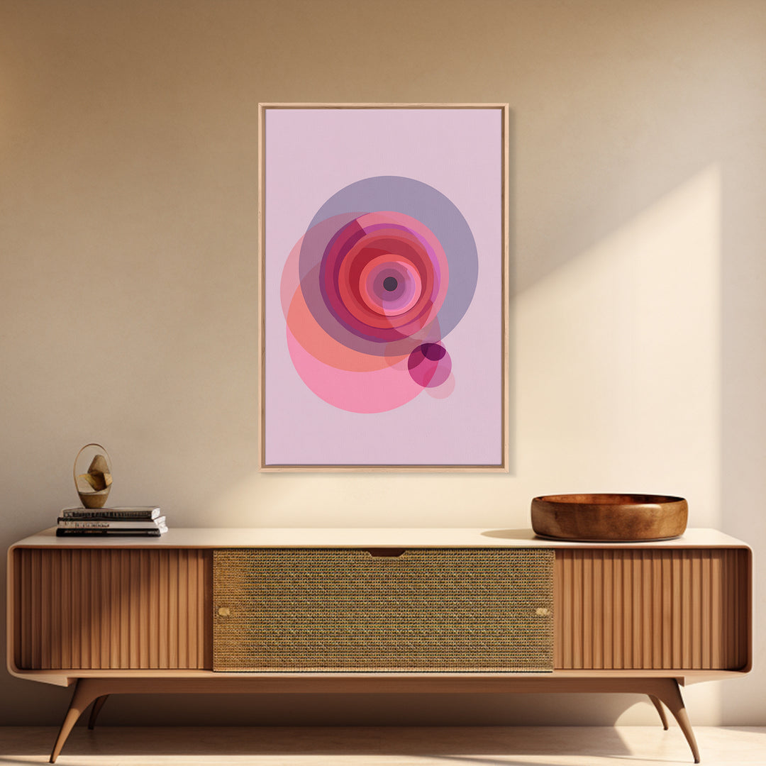 Pink Concentric Circles Abstract Wall Art, Midcentury Modern Art Print, Geometric Wall Decor, Retro MCM Living Room Decor