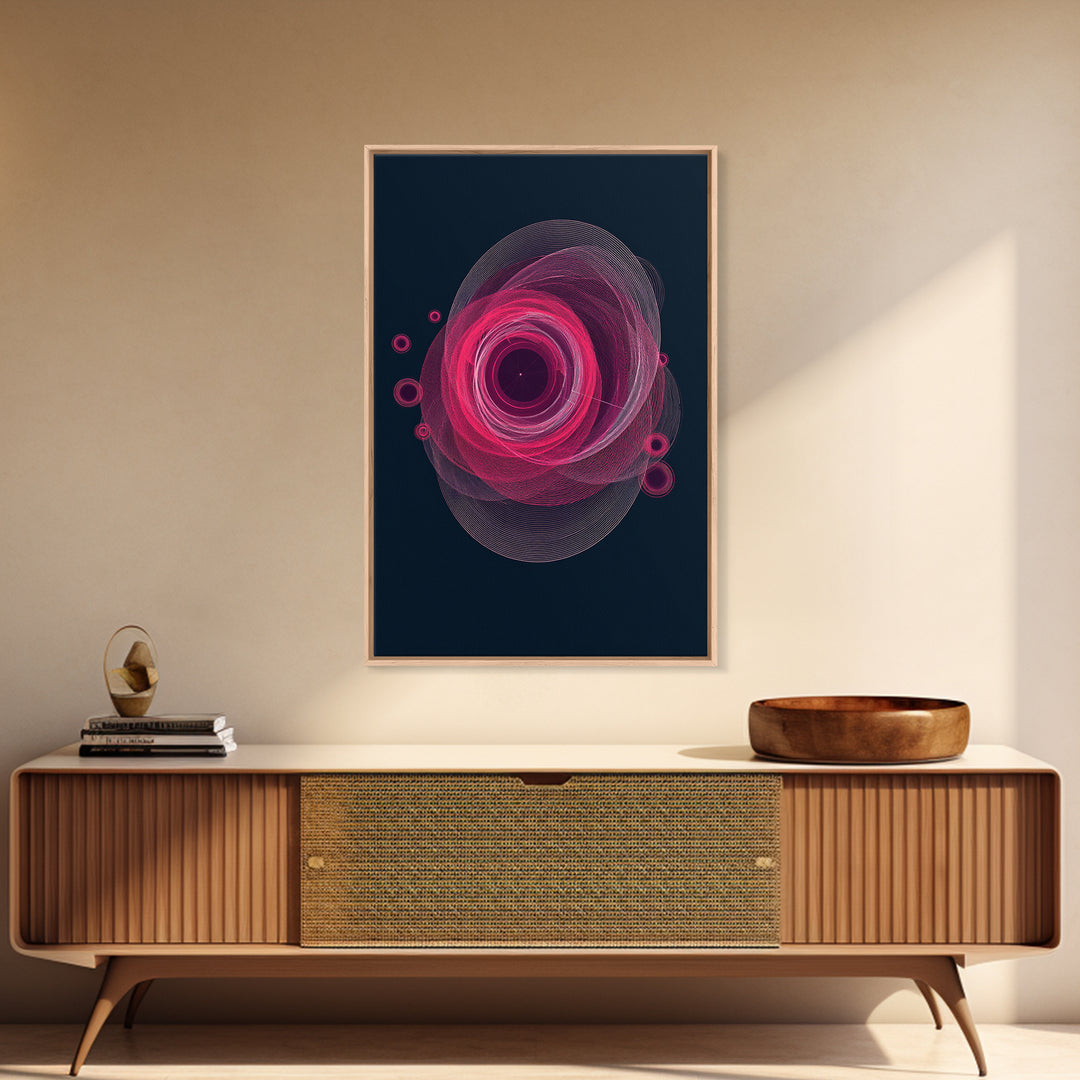 Magenta Spiral Wireframe Abstract Wall Art, Modern Geometric Art Print, Retro Futuristic Decor, Dark Blue MCM Gallery Poster