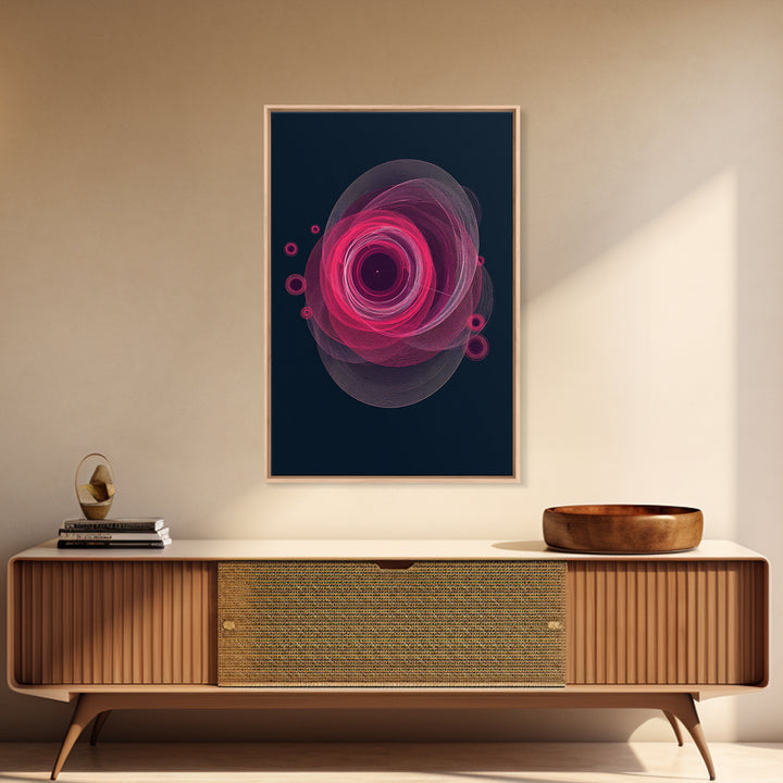 Magenta Spiral Wireframe Abstract Wall Art, Modern Geometric Art Print, Retro Futuristic Decor, Dark Blue MCM Gallery Poster