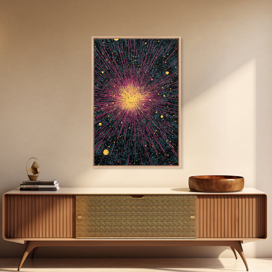 Vivid Cosmic Starburst Explosion Canvas Print, Midcentury Modern Wall Art, Retro Space Abstract Poster, Colorful Mcm Decor