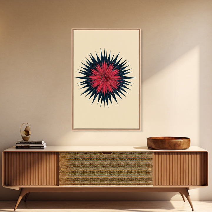 Red Navy Spiky Sunburst Canvas Print, Midcentury Modern Art, Geometric Wall Art, Atomic Art Print, Colorful Retro Decor, Poster