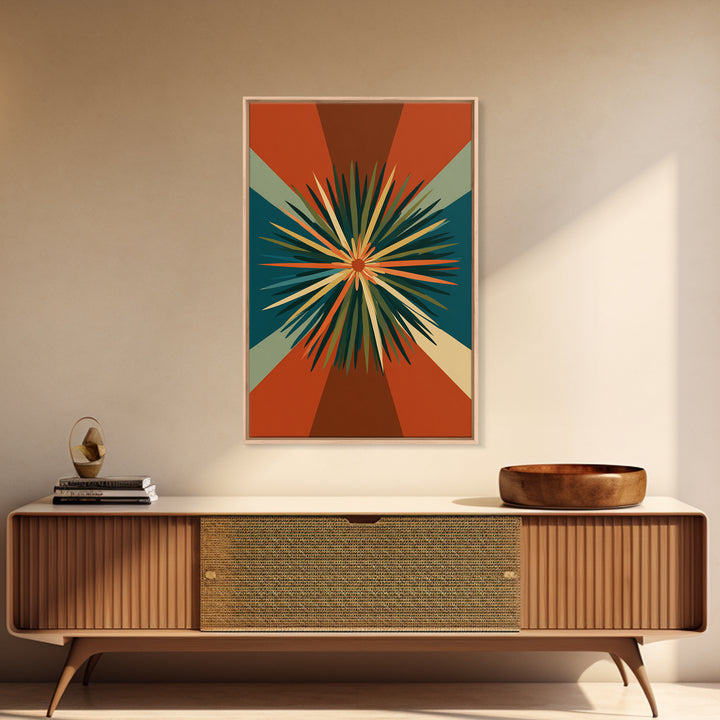 Teal Orange Retro Sunburst Wall Art, Midcentury Modern Art, Geometric Wall Decor, Atomic Art Print, Burnt Orange Home Decor