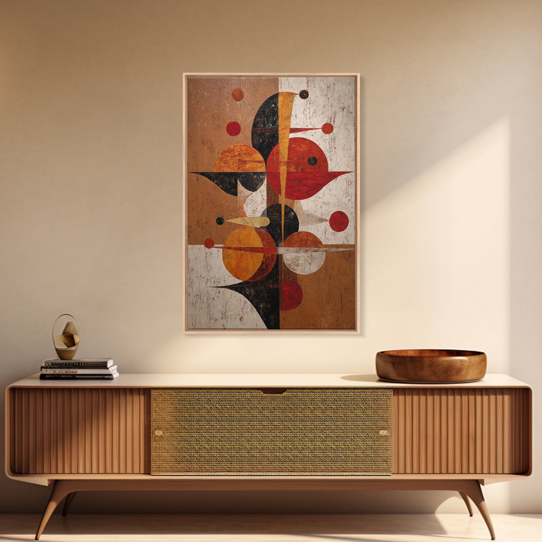 Textured Red Orange Geometric Circles Wall Art, Mid Century Modern Abstract Poster, Bauhaus MCM Living Room Decor Print Gift
