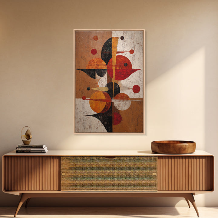 Textured Red Orange Geometric Circles Wall Art, Mid Century Modern Abstract Poster, Bauhaus MCM Living Room Decor Print Gift