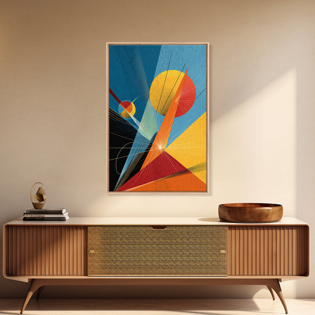 Bright Geometric Sun And Planets Wall Art, Mid Century Modern Abstract Poster, Colorful Bauhaus MCM Space Decor Print Gift