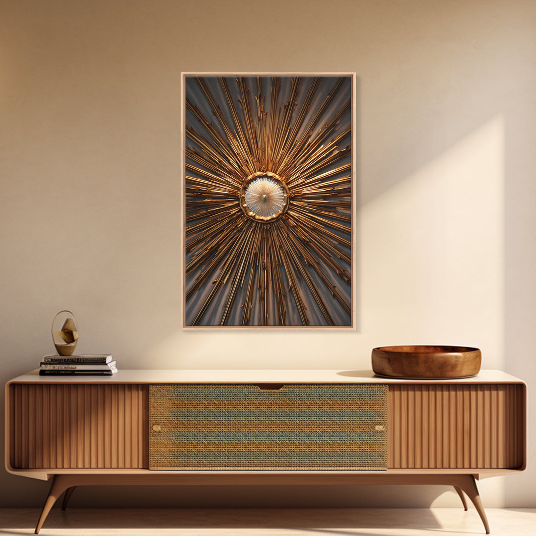 Radiant Gold Starburst Clock Canvas Print, Mid Century Modern Art, Atomic Retro Wall Decor, Large Canvas Print, MCM Home Decor