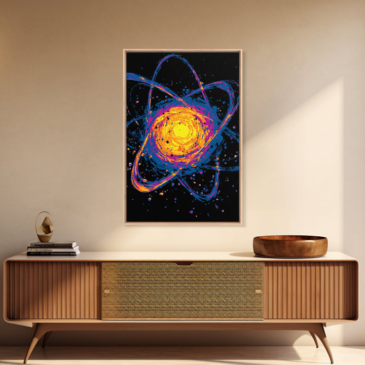 Exploding Atomic Nucleus Canvas Print, Midcentury Modern Art, Retro Sci Fi Wall Decor, Cosmic Abstract Poster For Game Room