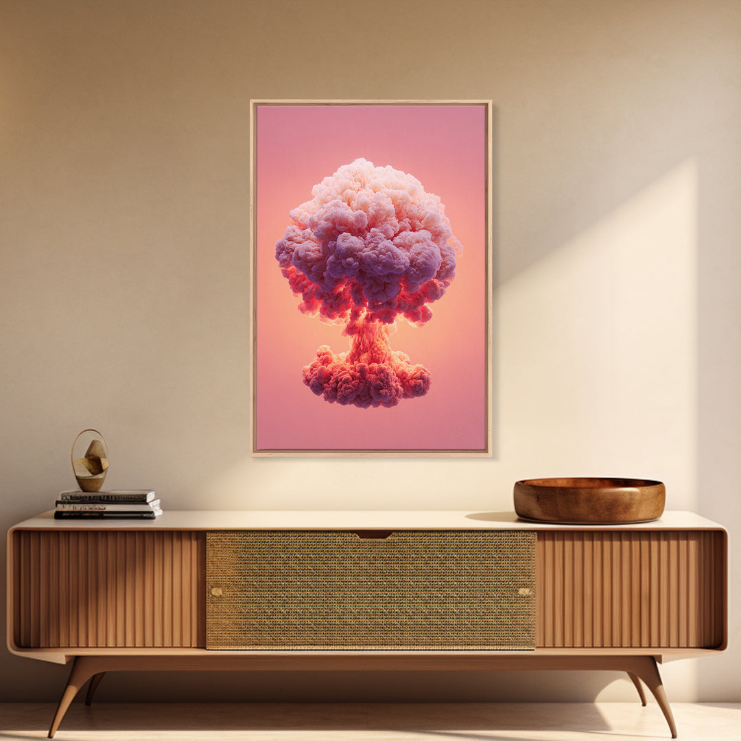 Pink Cotton Candy Mushroom Cloud Canvas Print, Surreal Atomic Pop Art Poster, Vaporwave Wall Decor, Modern Abstract Art Gift