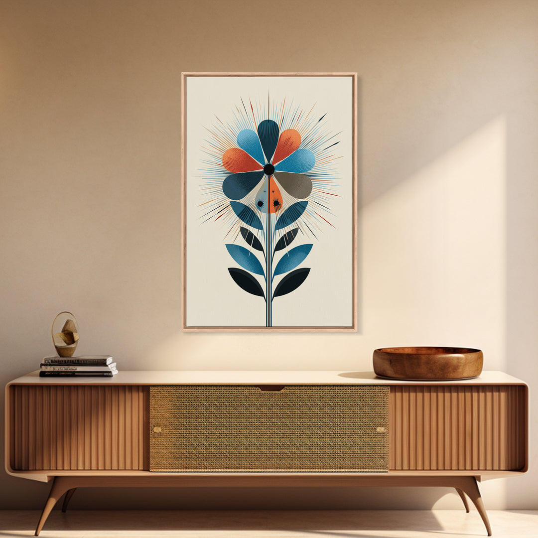 Atomic Midcentury Flower Wall Art, Geometric Floral Canvas Print, Retro Modern Decor, MCM Poster For Living Room Home Office Gift
