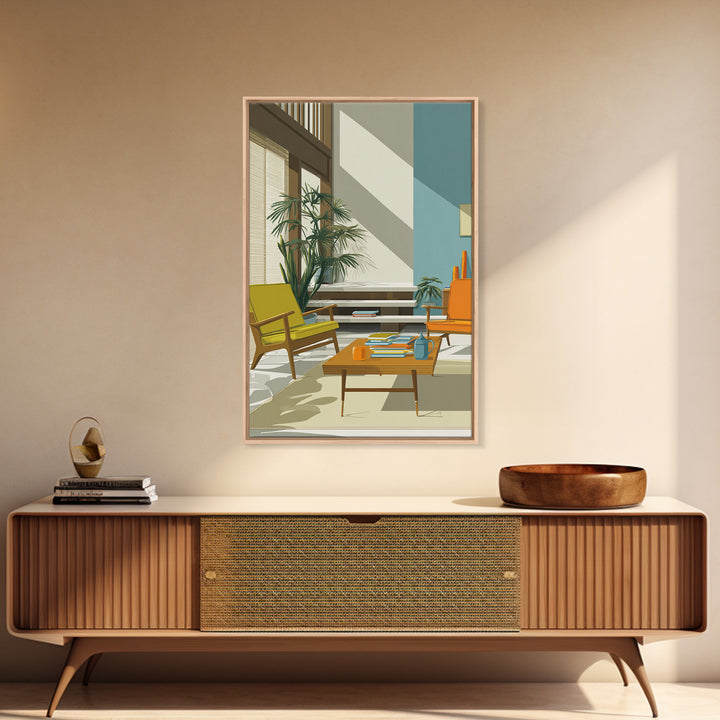 Yellow And Orange Lounge Chairs Canvas Print, Midcentury Modern Wall Art, Retro Living Room Decor, MCM Home Office Art Print