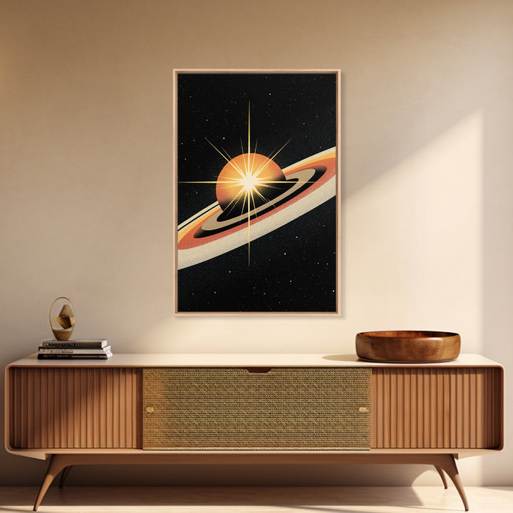 Orange Ringed Planet Starburst Wall Art, Retro Sci Fi Space Poster, Midcentury Modern Art Print, Cosmic Retro Decor Gift