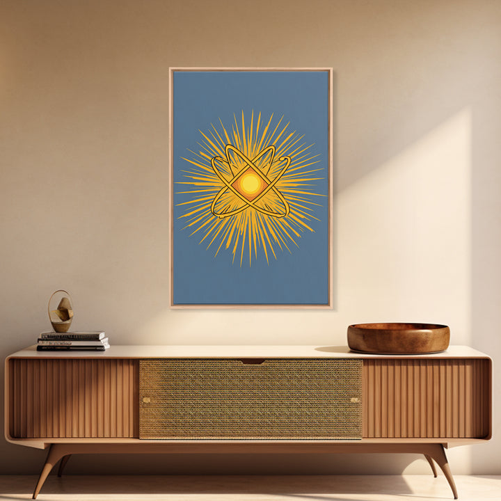 Atomic Sunburst Symbol Wall Art, Mid Century Modern Science Poster, Yellow Geometric Print, Modern Home Office Decor Gift