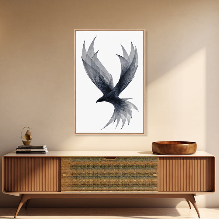 Black Wireframe Flying Bird Wall Art, Modern Abstract Art Print, Minimalist Wall Decor, Monochrome Nature Art For Bedroom