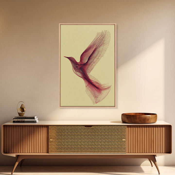 Red Line Hummingbird Canvas Print, Minimalist Nature Wall Art, Modern Abstract Art Print, Scandinavian Bedroom Decor, Gift