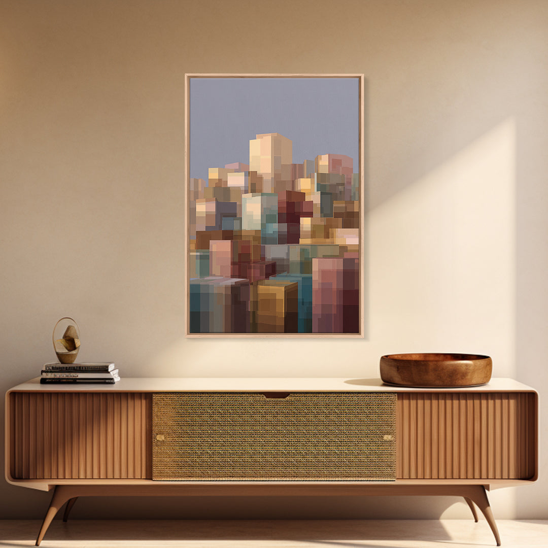 Soft Block City Skyline Canvas Print, Modern Abstract Wall Art, Contemporary Cityscape Poster, Neutral Office Decor, Gift