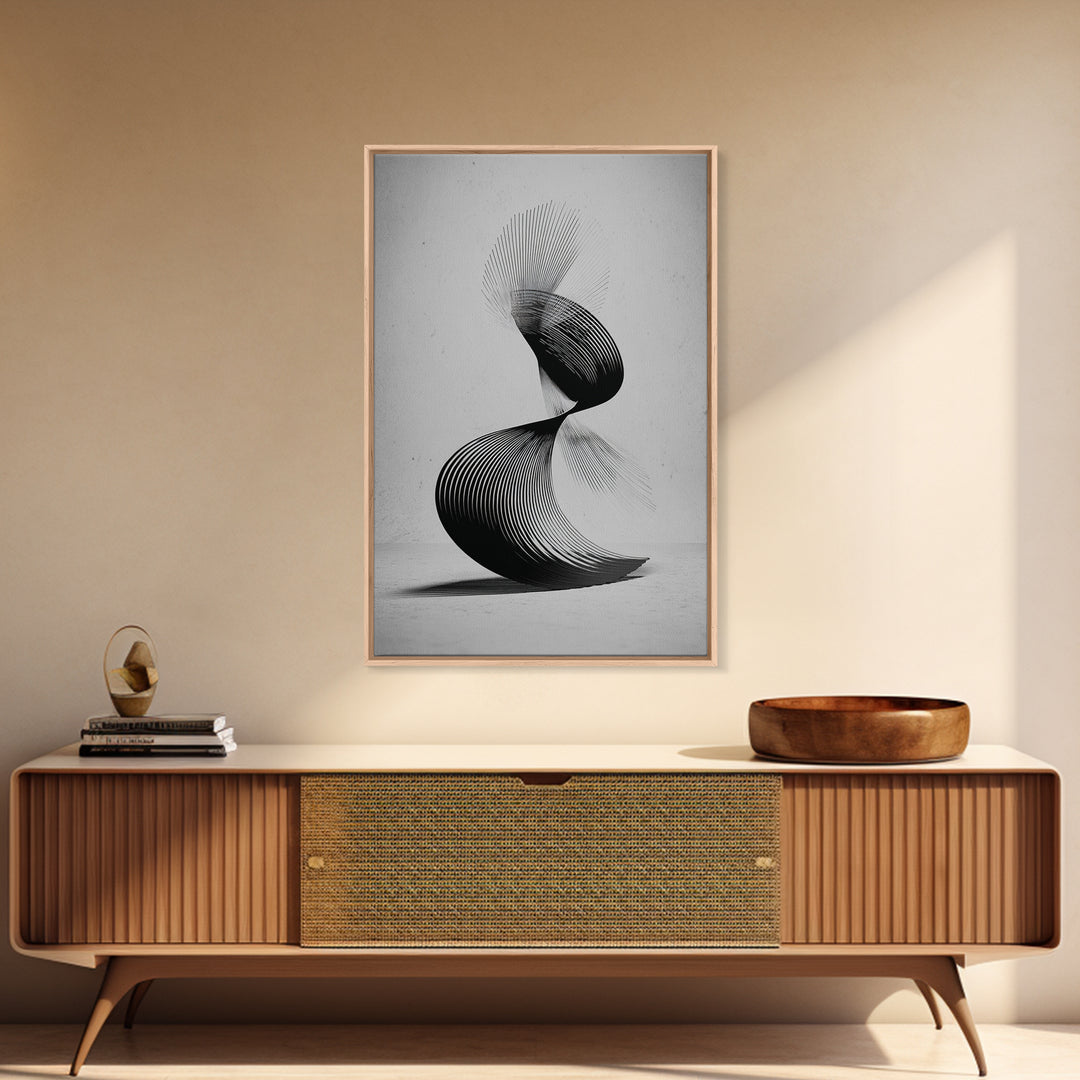 Black Spiral Kinetic Sculpture Wall Art, Modern Abstract Print, Op Art Lines, Minimalist Monochrome Decor For Home Office
