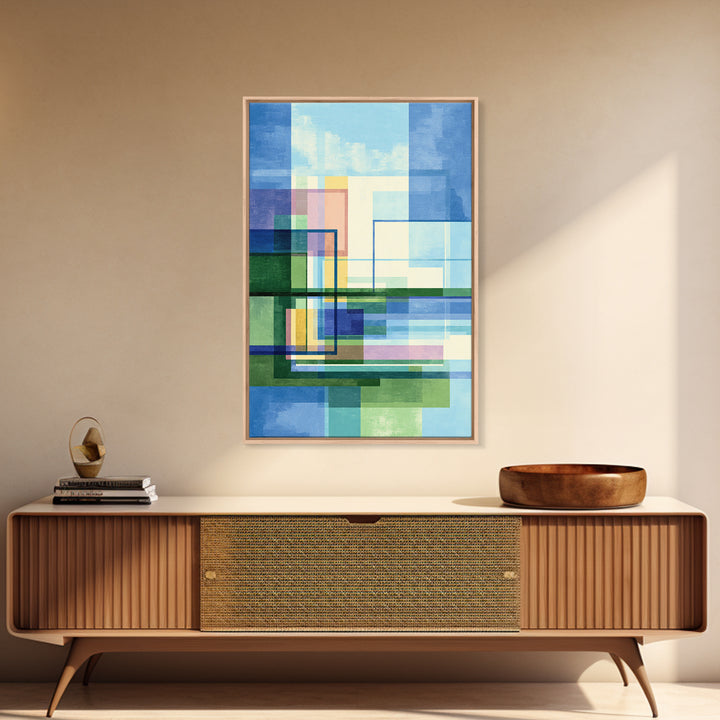 Blue Green Geometric Abstract Wall Art, Modern Art Print, Midcentury Decor, Office Wall Decor, Minimalist Canvas Print, Gift