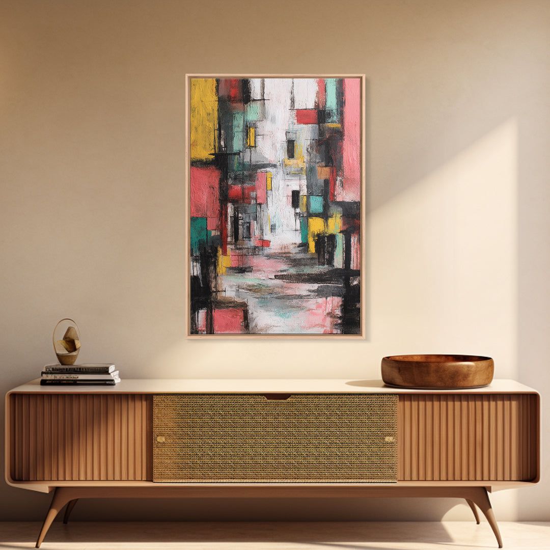 Colorful Abstract Urban Street Wall Art, Modern Art Print, Geometric Cityscape Poster, Trendy Office Decor, Canvas Print