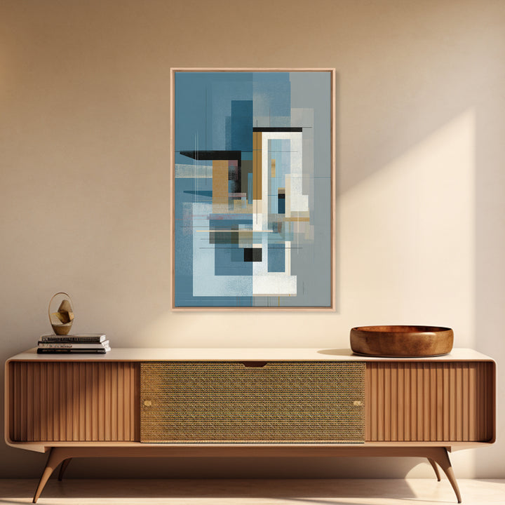 Minimalist Blue Gray Geometric Canvas Print, Modern Wall Art, Midcentury Decor, Abstract Office Art, Neutral Home Decor, Gift